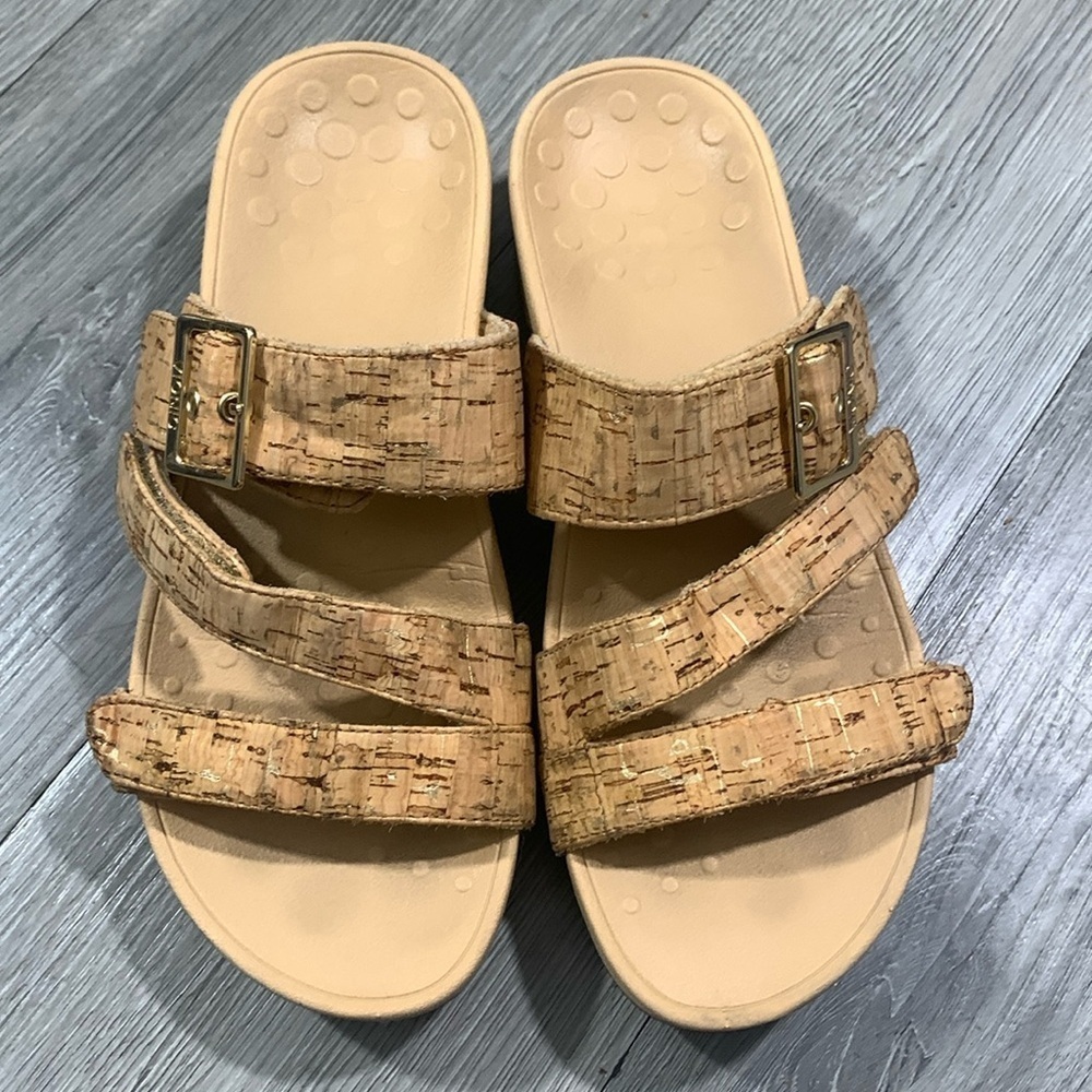 Vionic Rio Slide Wedge Cork Vegan Sandals size 7